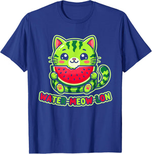 Cute Water-Meow-lon Watermelon Cat Summer Vacation Kids Girl T-Shirt - T-Shirt | Royal