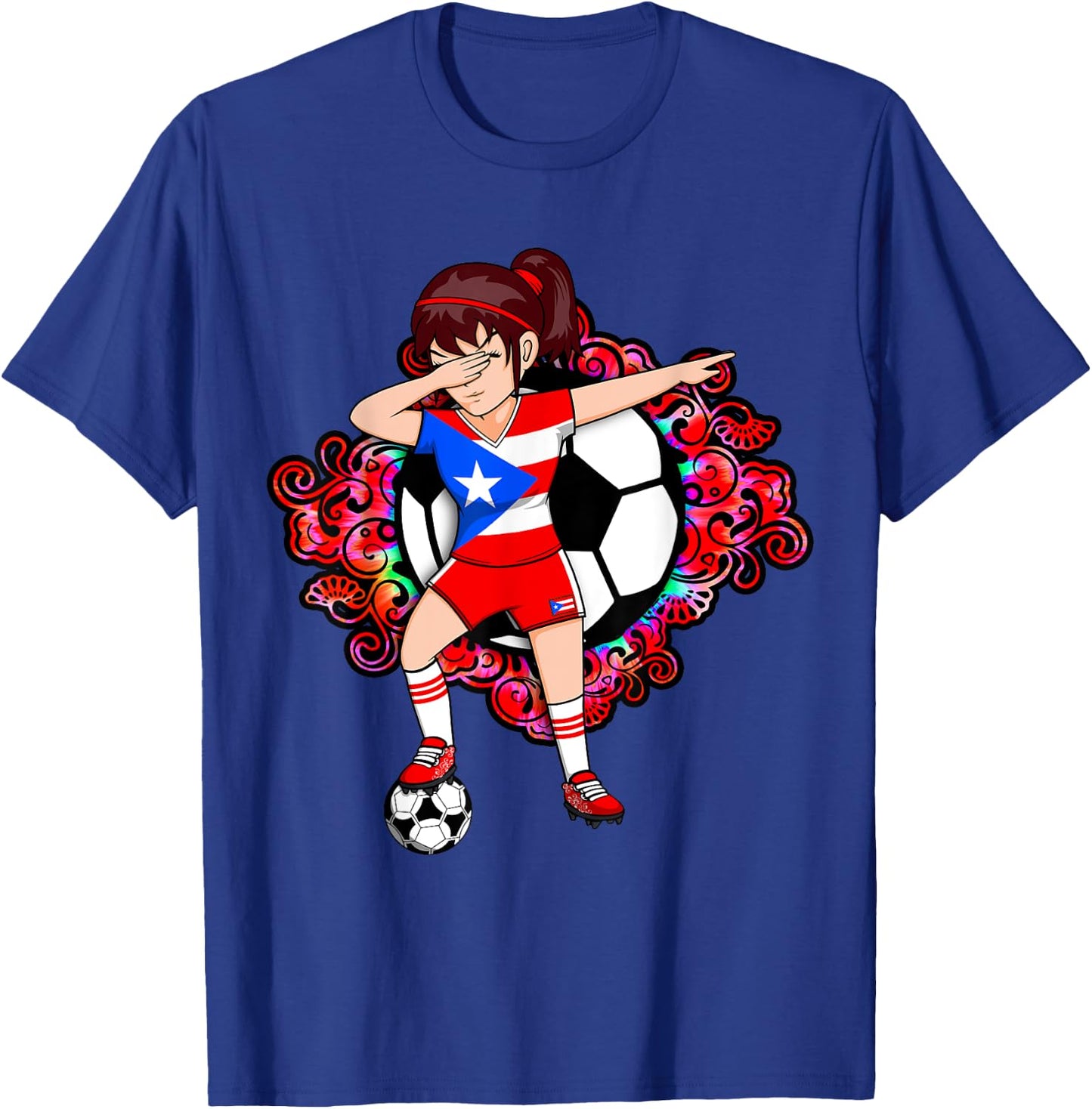 Dabbing Soccer Girl Puerto Rico Fans Jersey Football Flower T-Shirt - T-Shirt | Royal