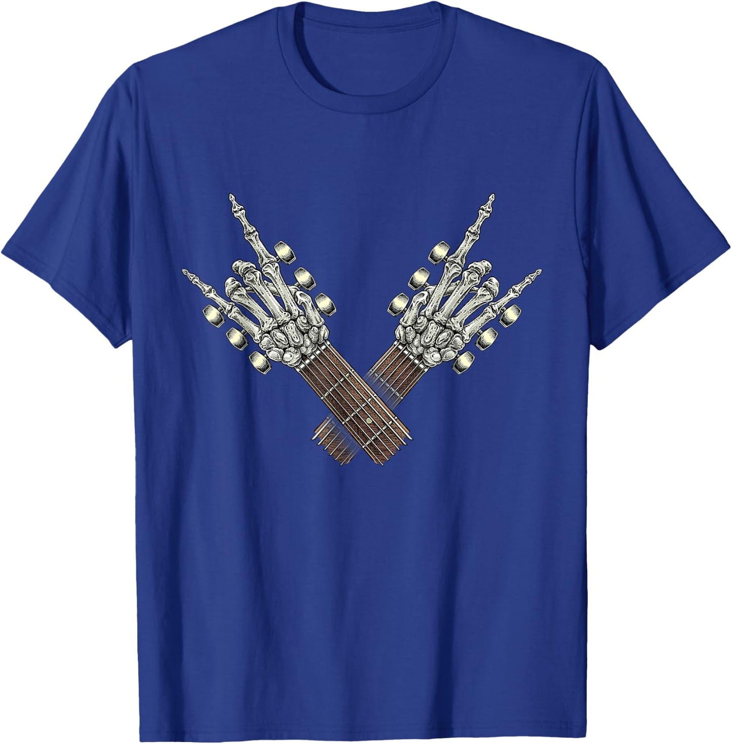 Rock On Guitar Neck Rock & Roll Halloween Skeleton Hand 2 T-Shirt - T-Shirt | Royal