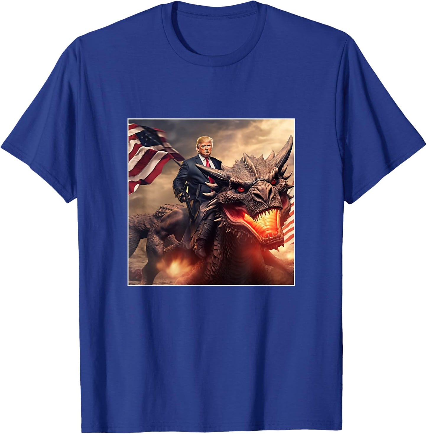 Trump Riding a Dragon Coming to the Rescue T-Shirt - T-Shirt | Royal