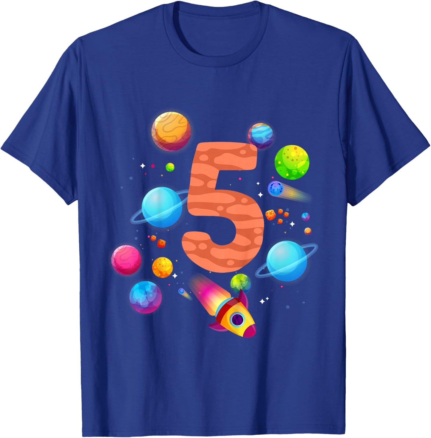 Children's 5th Birthday Boys 5 Years Planets Space Birthday , black, 80 T-Shirt - T-Shirt | Royal