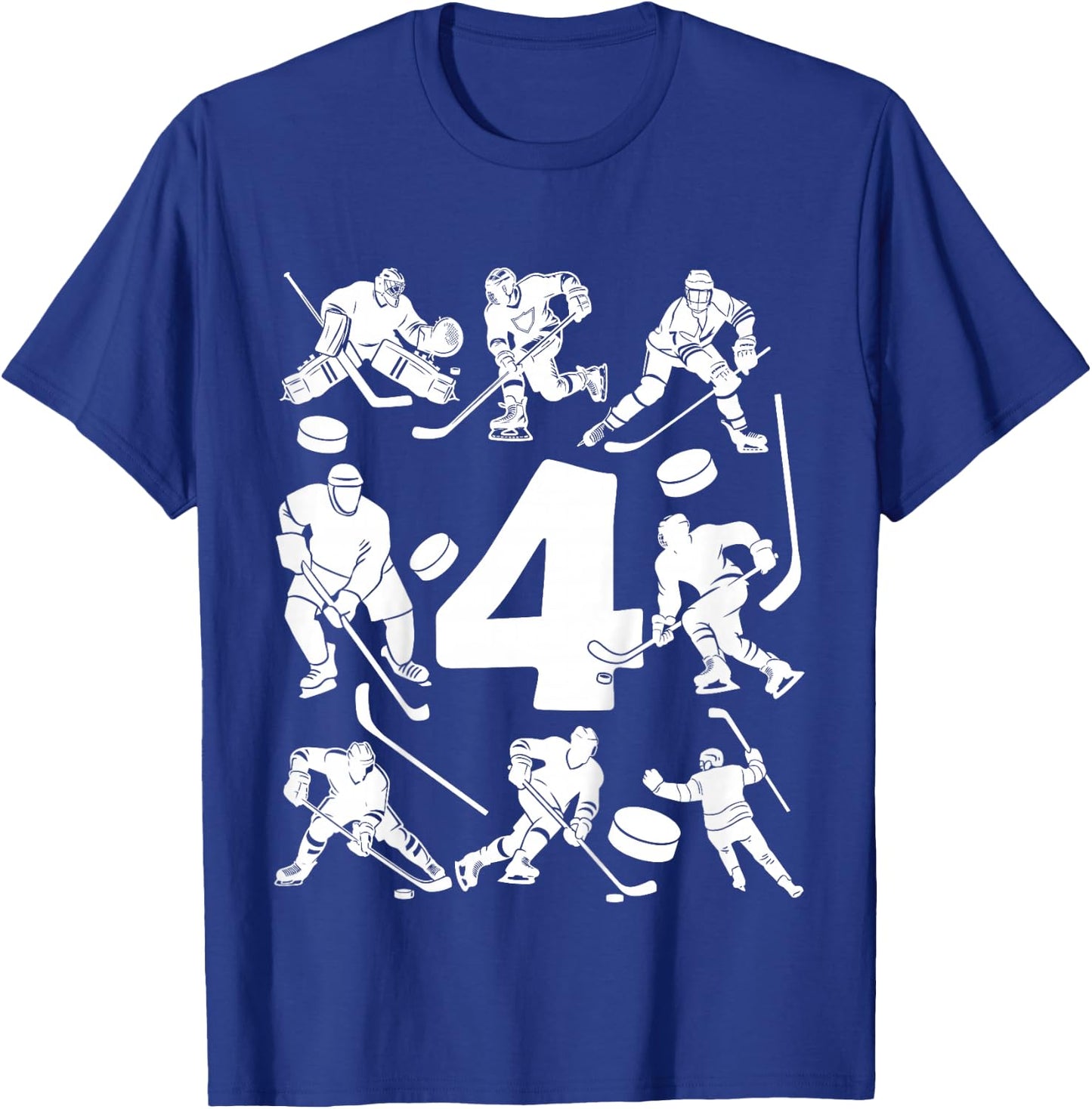 Number 4 Years Ice Hockey 4th Birthday T-Shirt - T-Shirt | Royal