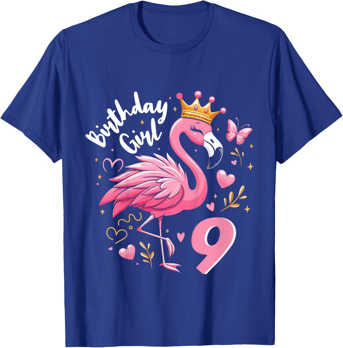 Kids 9th Birthday Gift Flamingo Fan 9 Year Old Girls 9th Bday T-Shirt - T-Shirt | Royal