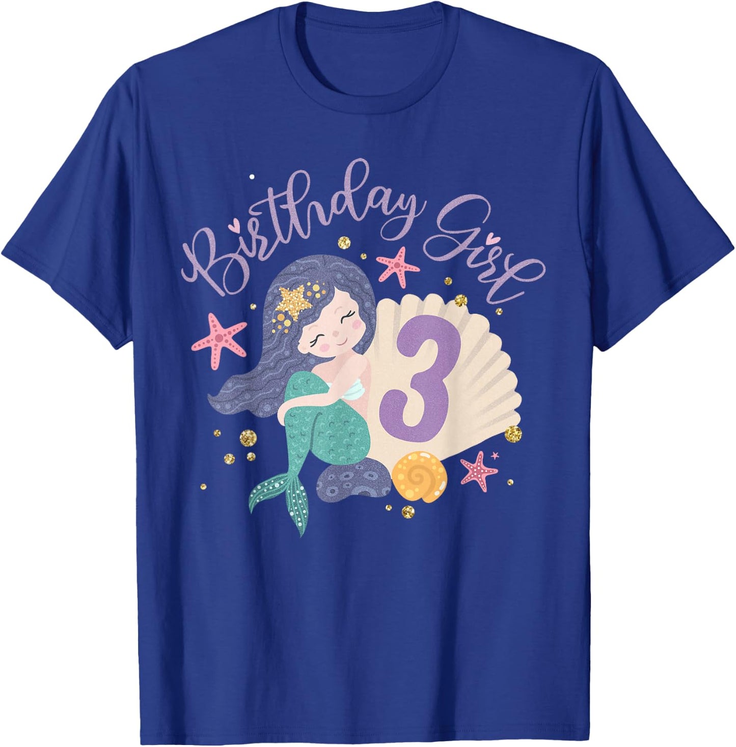 Birthday Girl 3rd Birthday Mermaid Girl 3 Years Old T-Shirt - T-Shirt | Royal