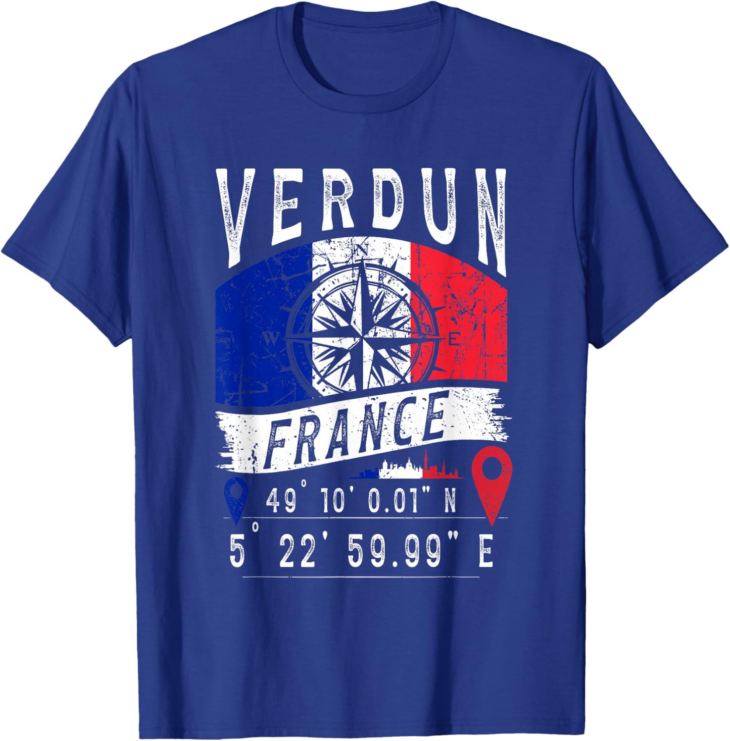 Verdun France Flag GPS Coordinates of Verdun , Black, S T-Shirt - T-Shirt | Royal