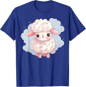 Lamb Sheep Kawaii Cute Pink Baby Farm Animal Pastel Clouds T-Shirt - T-Shirt | Royal