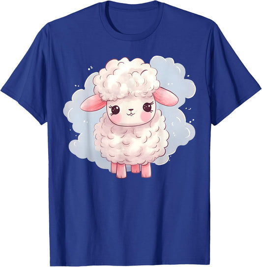 Lamb Sheep Kawaii Cute Pink Baby Farm Animal Pastel Clouds T-Shirt - T-Shirt | Royal