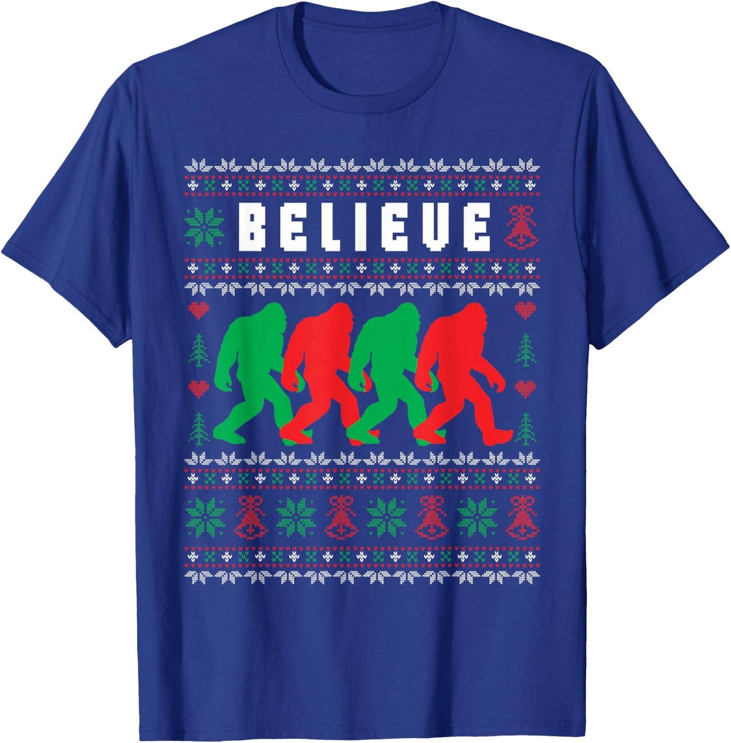 Christmas Bigfoot Believe Sasquatch Ugly Christmas Sweater T-Shirt - T-Shirt | Royal