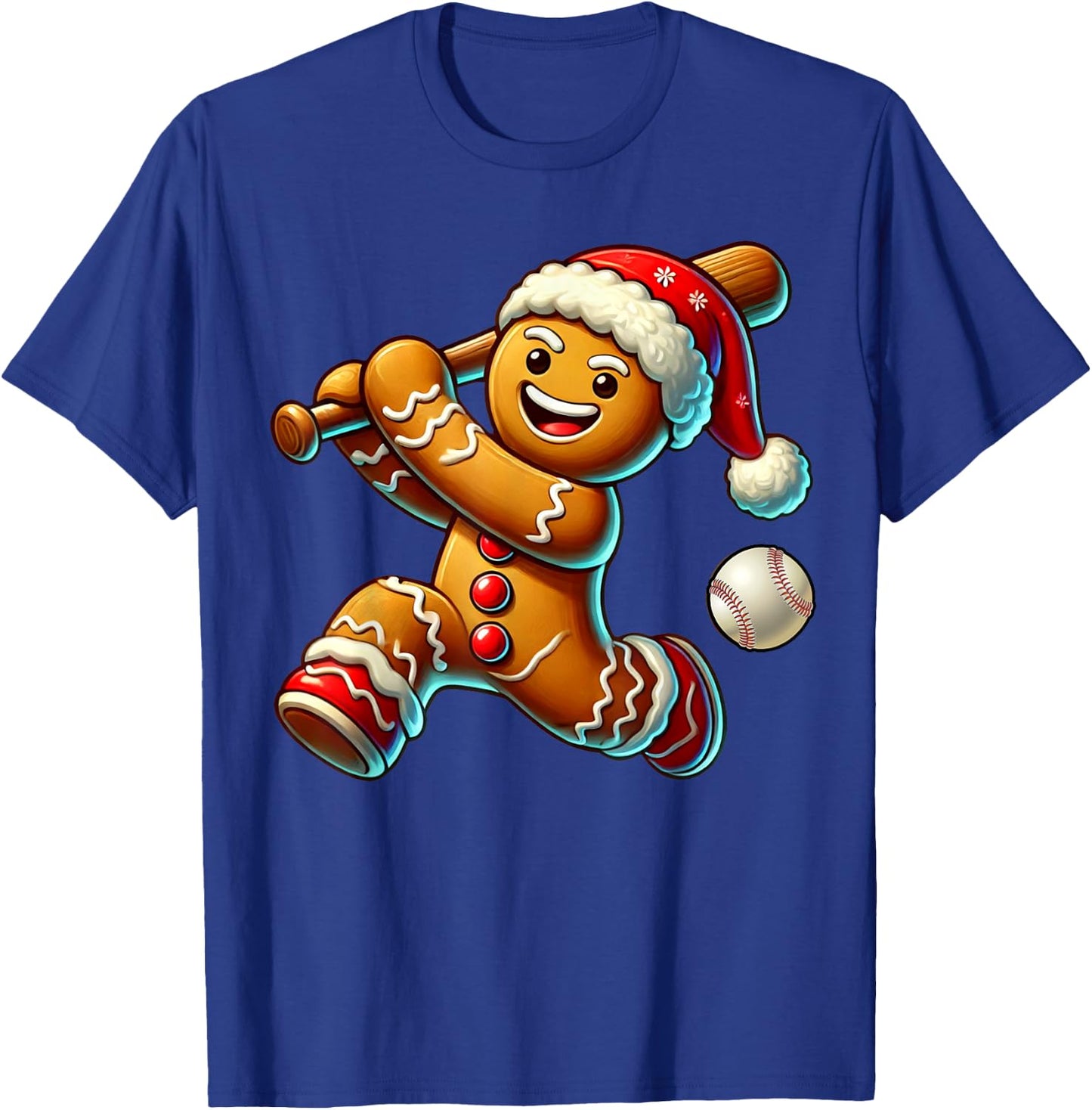 Funny Gingerbread Baseball Ugly Christmas Cookie T-Shirt - T-Shirt | Royal