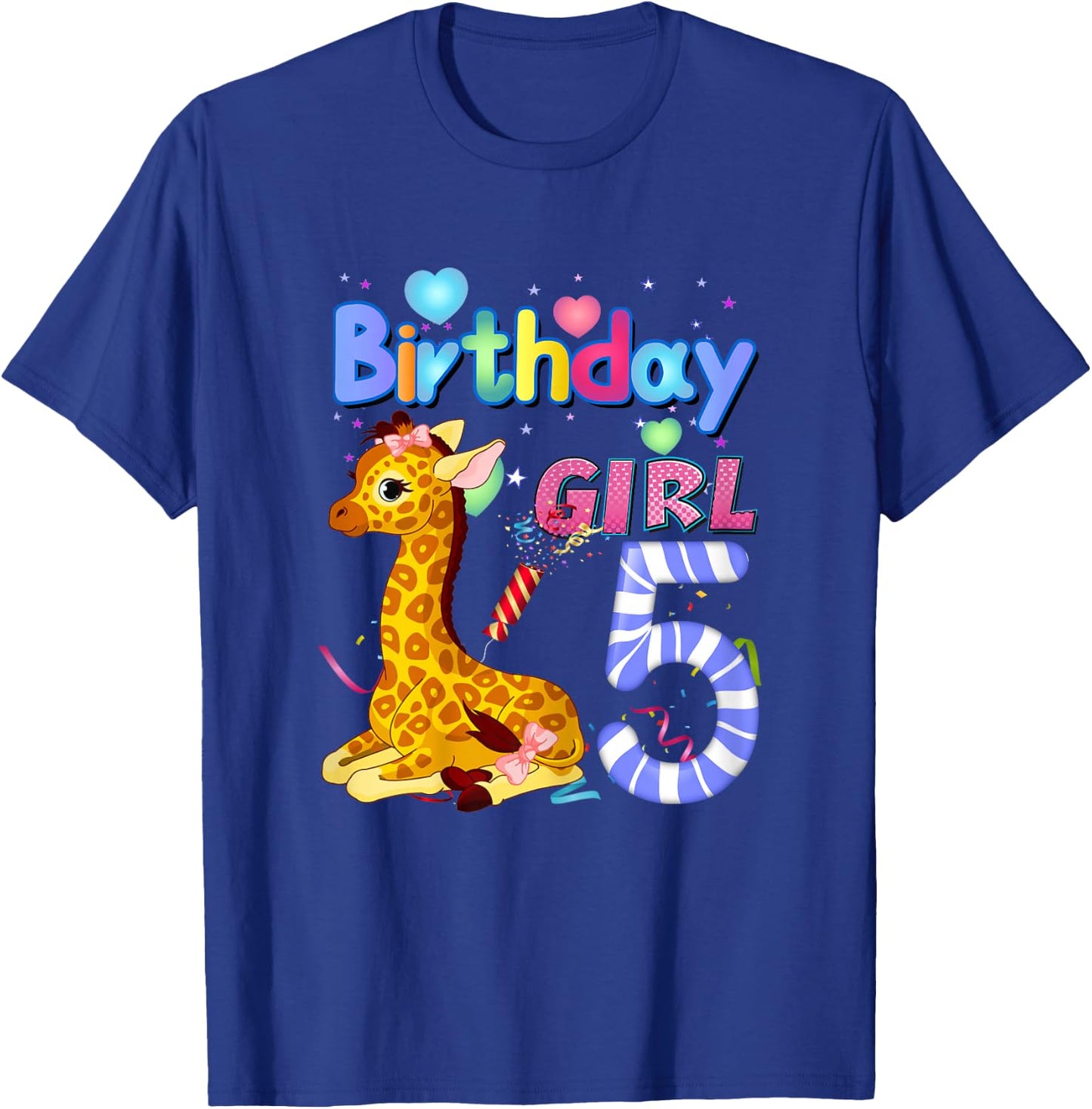 Giraffe Birthday For Girl 5th Giraffe Birthday 5 Year Old) T-Shirt - T-Shirt | Royal