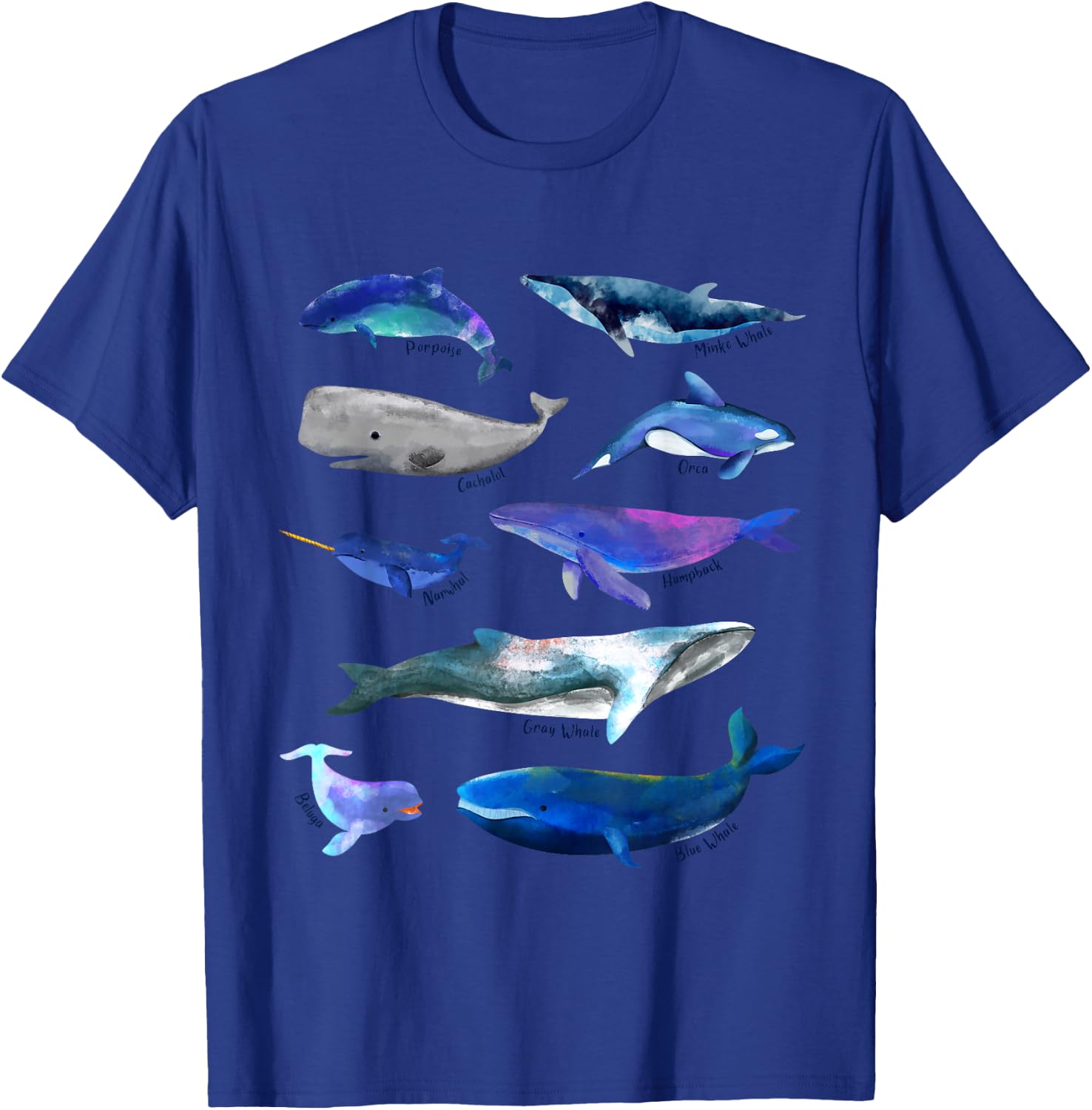 Whales Drawings - Whales Species T-Shirt - T-Shirt | Royal
