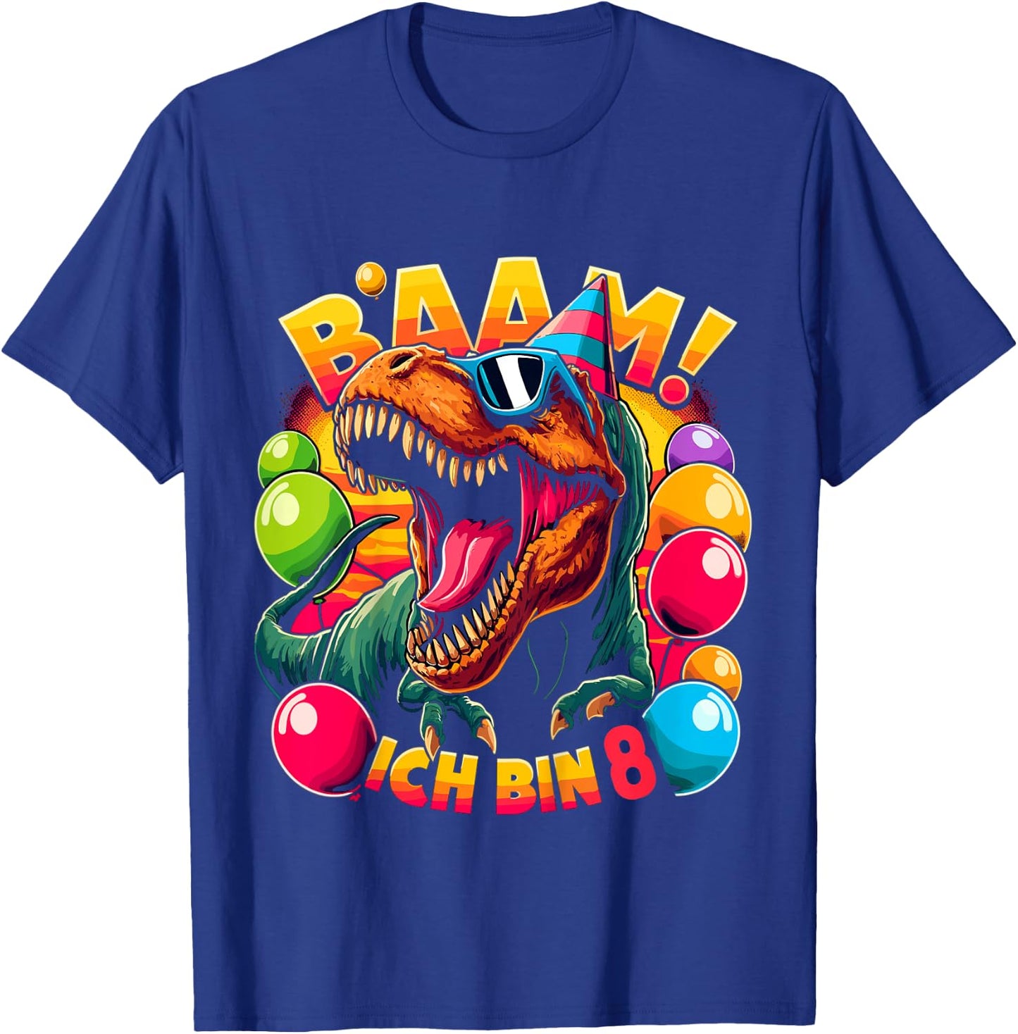 Children's 8th Birthday Boy 8 Years Idea Dino Dinosaur Boys T-Shirt - T-Shirt | Royal