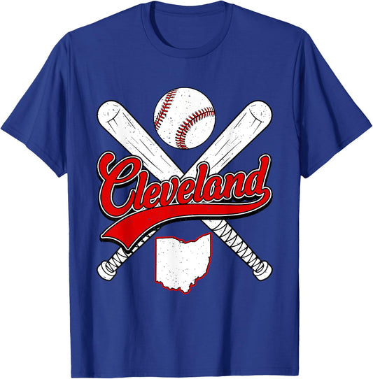 Vintage Cleveland Funny Baseball Lover Player Men T-Shirt - T-Shirt | Royal