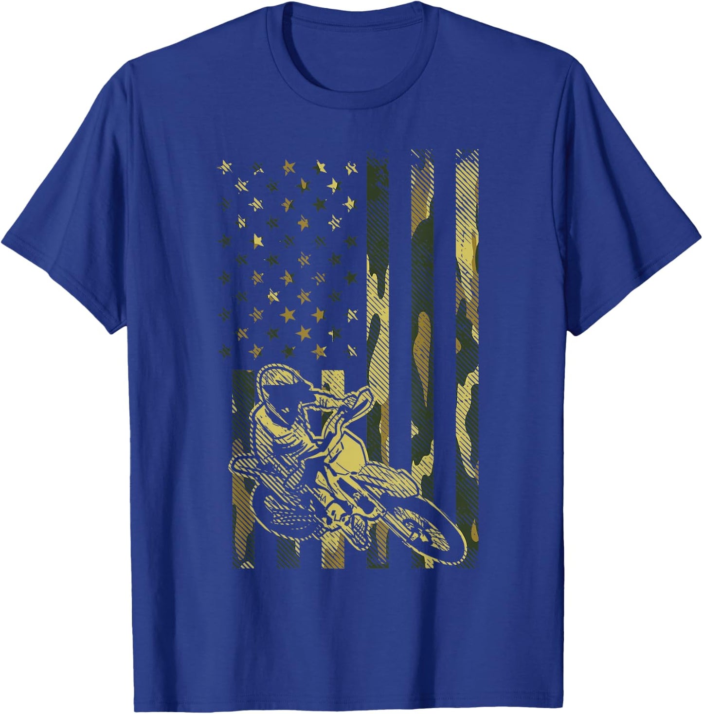 Camo American Flag Dirt Bike Vintage Motocross Racing Gift T-Shirt - T-Shirt | Royal