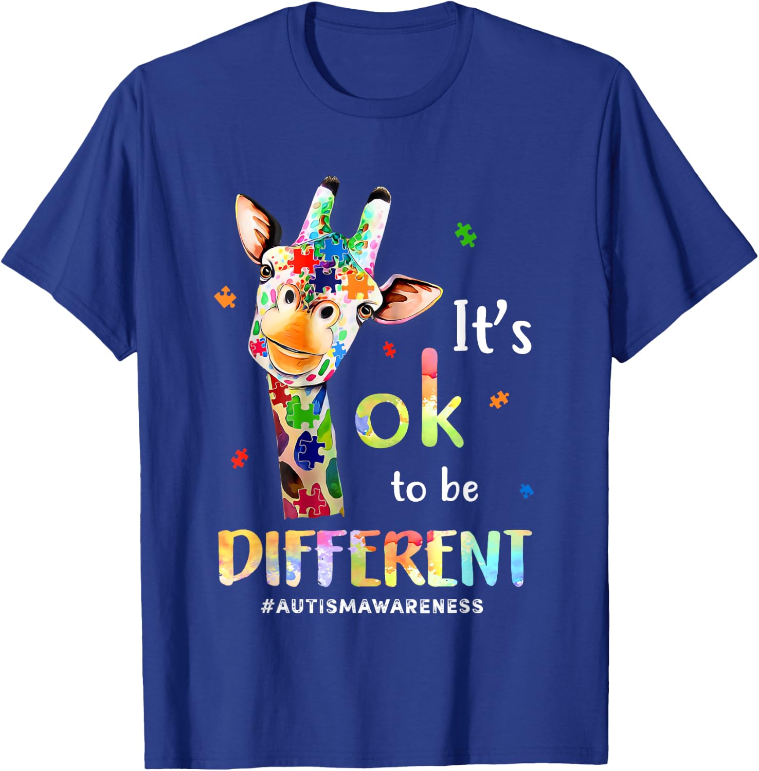Its Ok To Be Different Autism Awareness Giraffe T-Shirt - T-Shirt | Royal