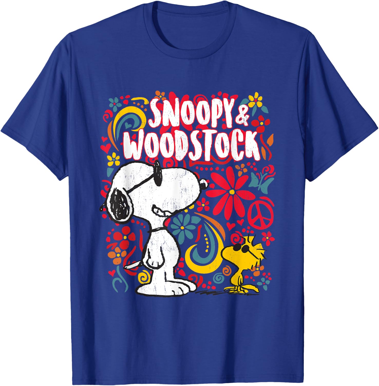 Peanuts Snoopy et Woodstock Motif floral années 70 T-Shirt - T-Shirt | Royal