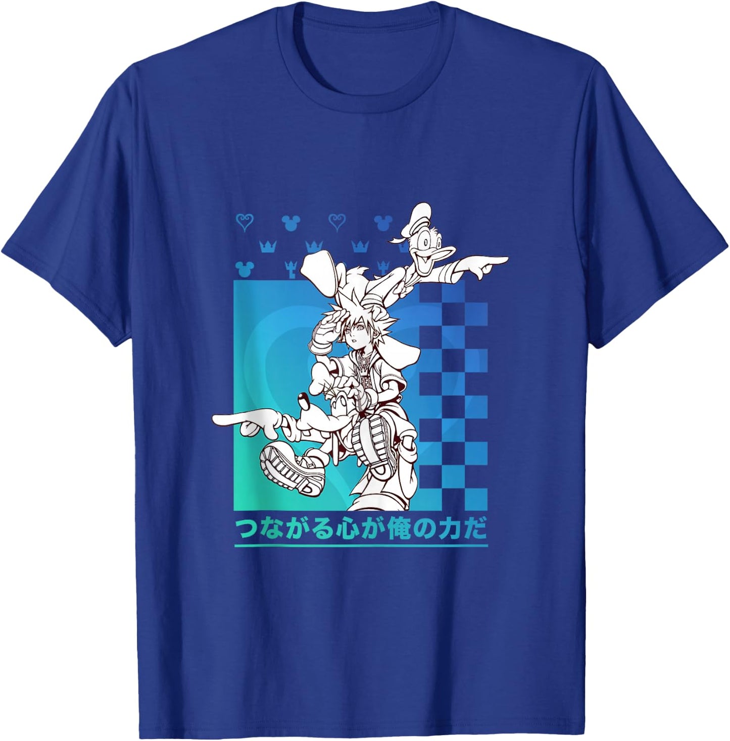 Disney Kingdom Hearts Sora Donald Goofy Kanji Checkerboard T-Shirt - T-Shirt | Royal