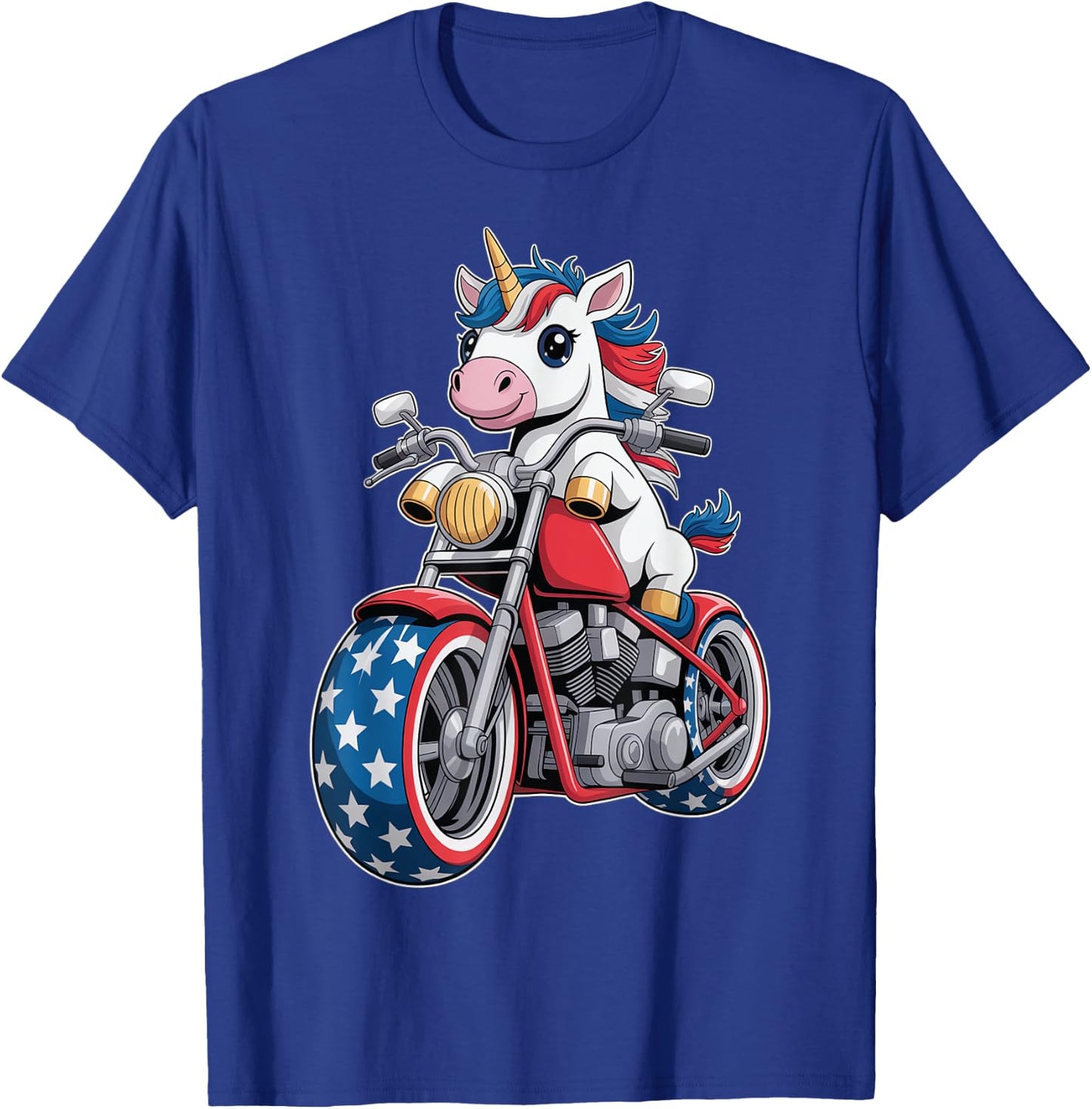 Kawaii Unicorn on Motorcycle T-Shirt - T-Shirt | Royal