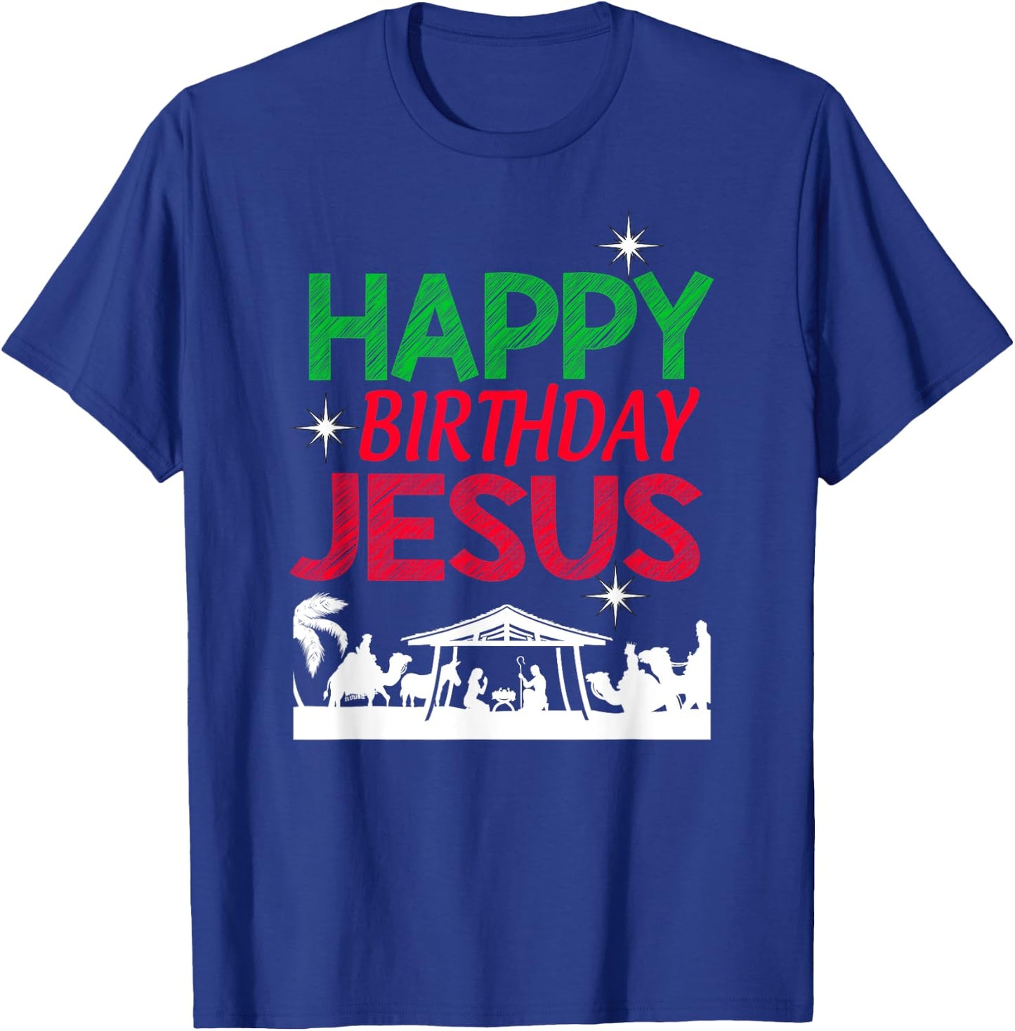 Happy Birthday Jesus Christian Christmas Religious Nativity T-Shirt - T-Shirt | Royal