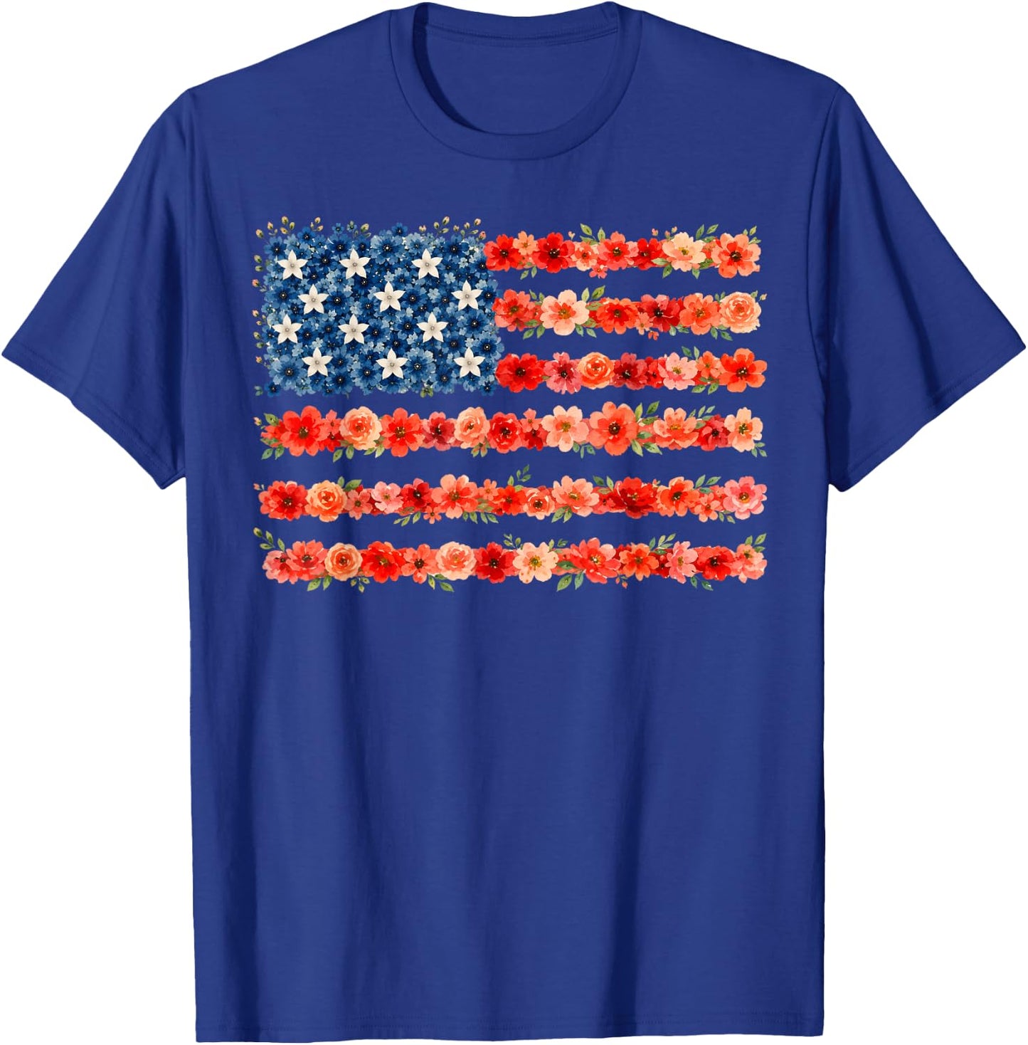 Floral American Flag Flowers Wildflowers 4th of July Women T-Shirt - T-Shirt | Royal