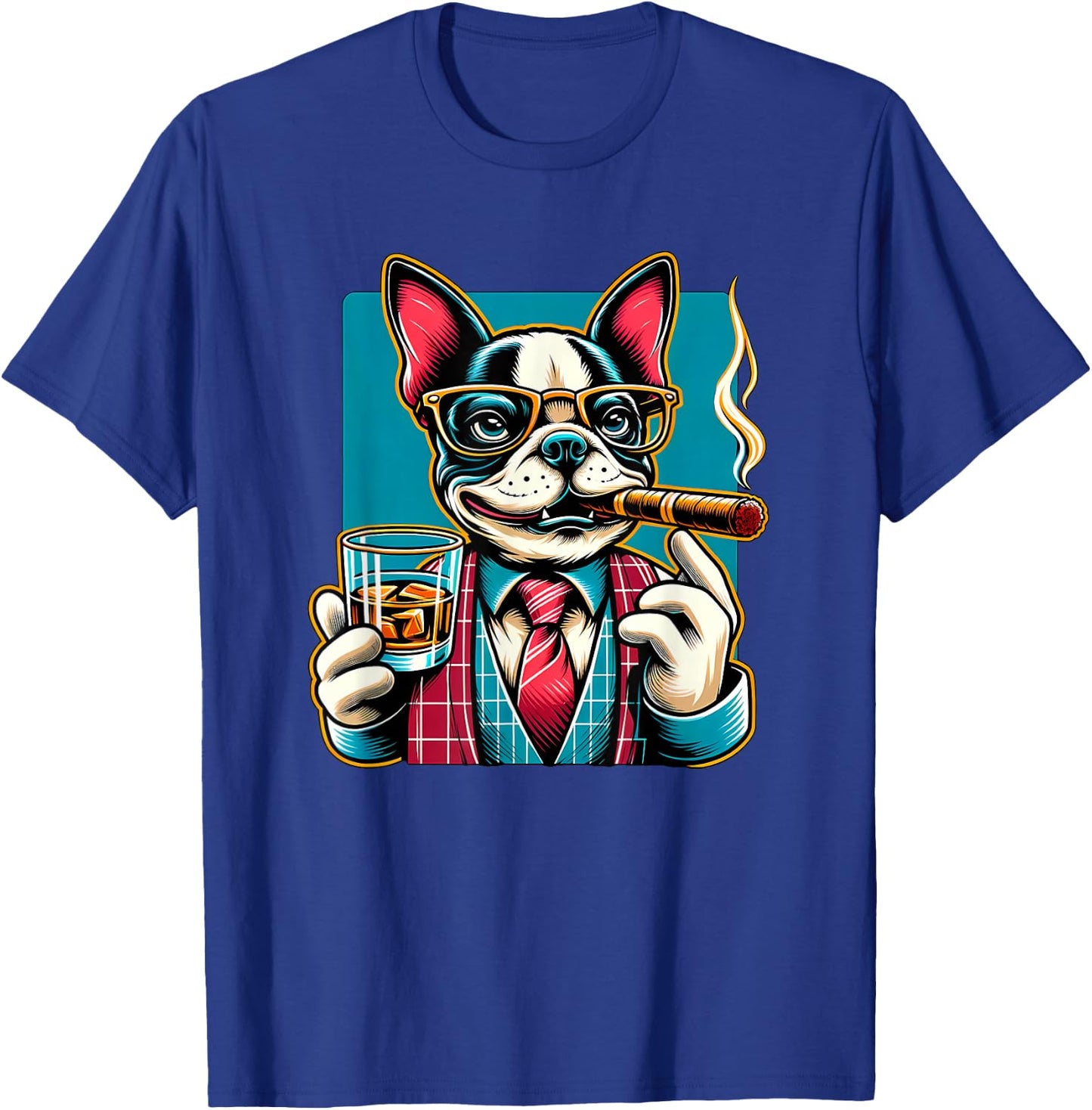 Boston Terrier dog Cigar And Whiskey T-Shirt - T-Shirt | Royal