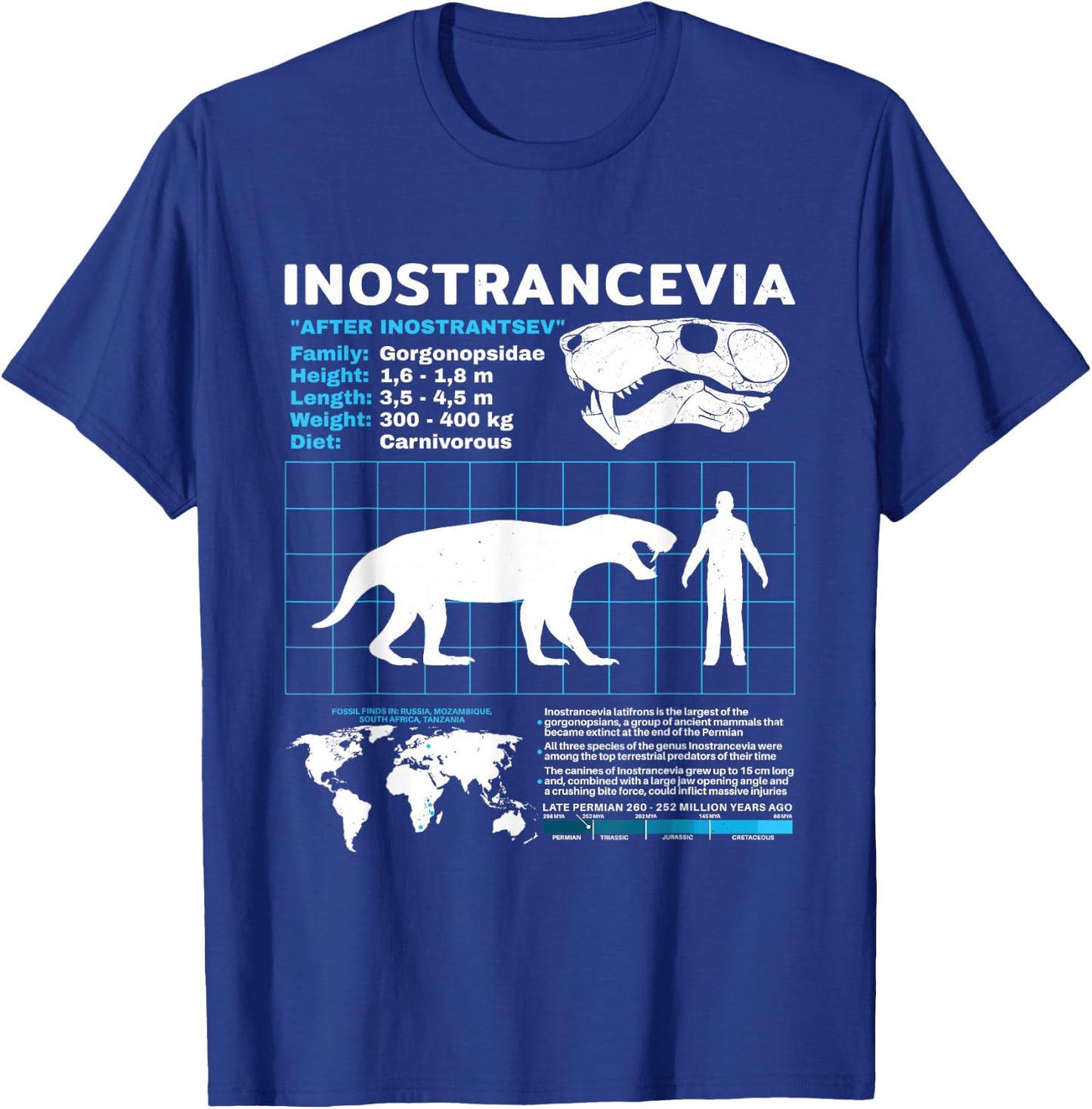 Inostrancevia Fact Sheet Skull Fossil T-Shirt - T-Shirt | Royal