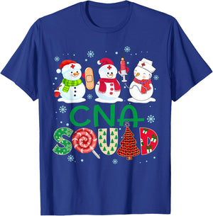 CNA Squad Nurse Snowmies Stethoscope Christmas Pine Plaid T-Shirt - T-Shirt | Royal