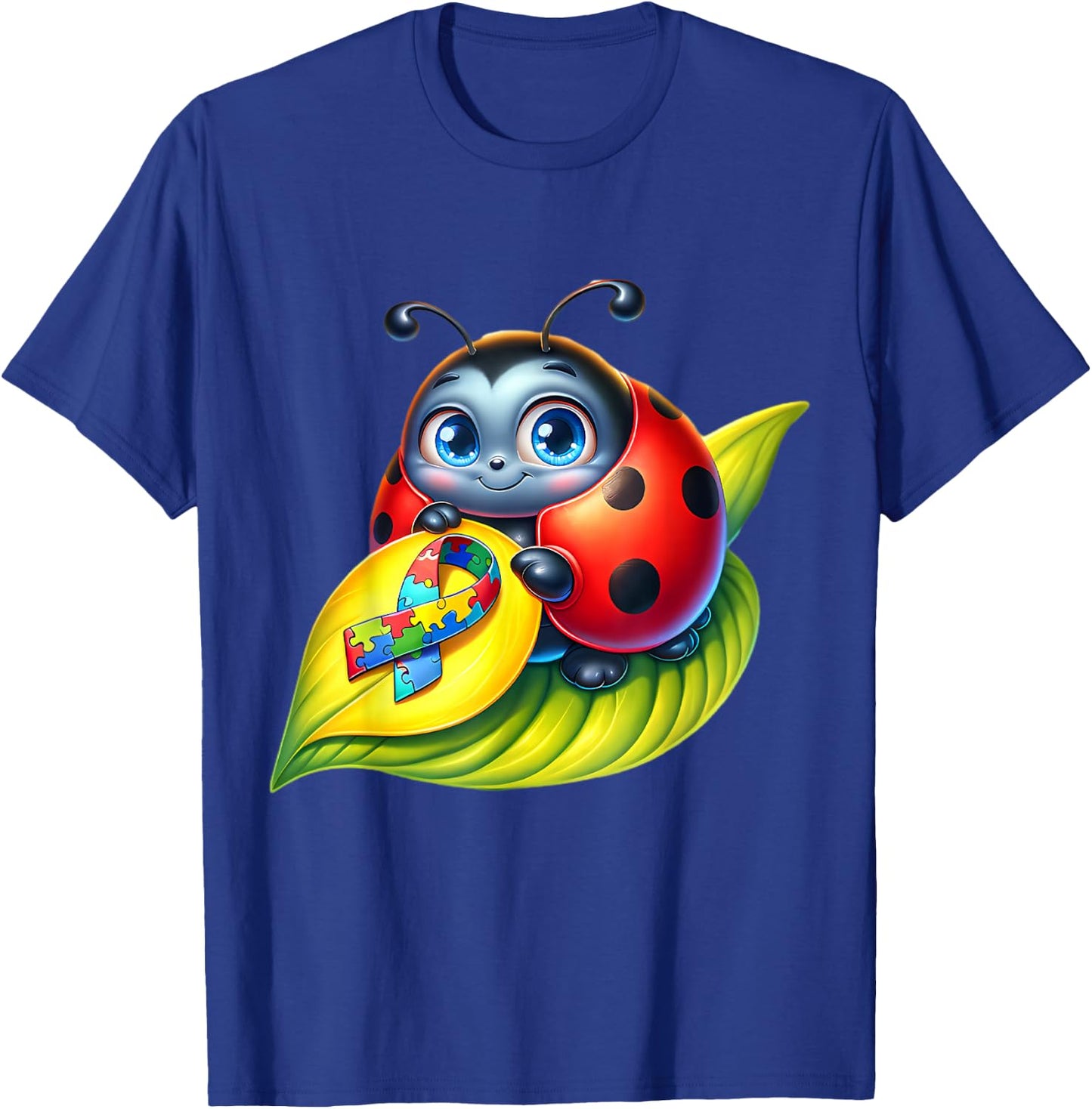 Autism Awareness Cute Ladybug Yellow Red Blue Bug Ribbon T-Shirt - T-Shirt | Royal