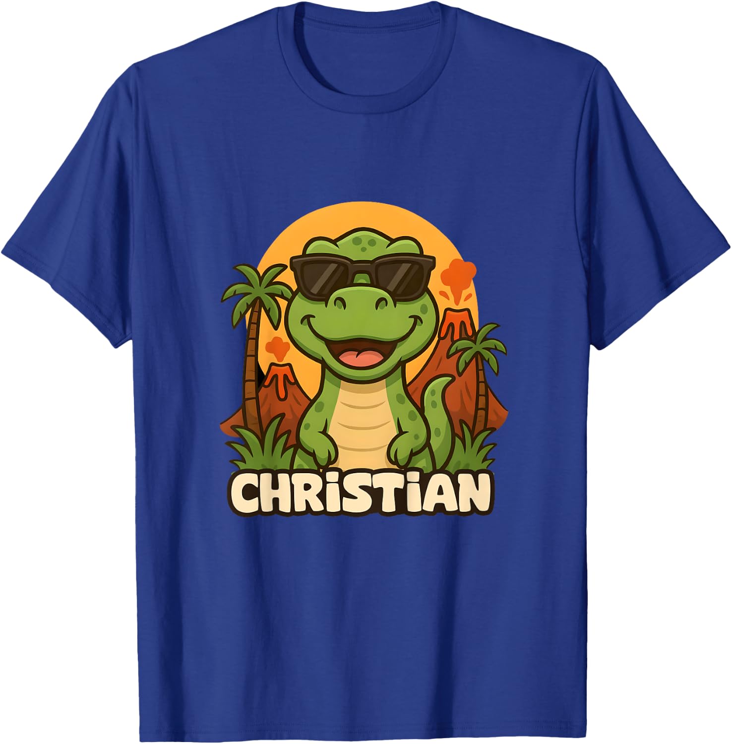 Kids Christian - Dinosaur T-Rex Themed Design with Name for Kids T-Shirt - T-Shirt | Royal