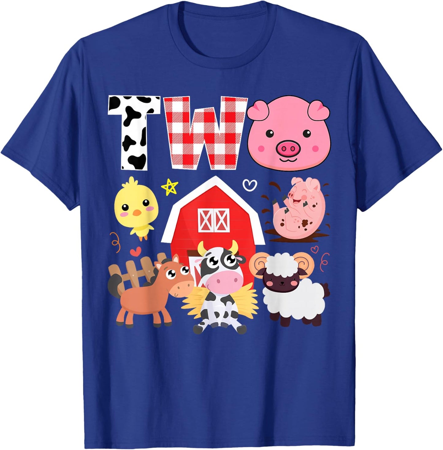 2nd Birthday Two Year Old Farm Theme Animals Birthday Party T-Shirt - T-Shirt | Royal