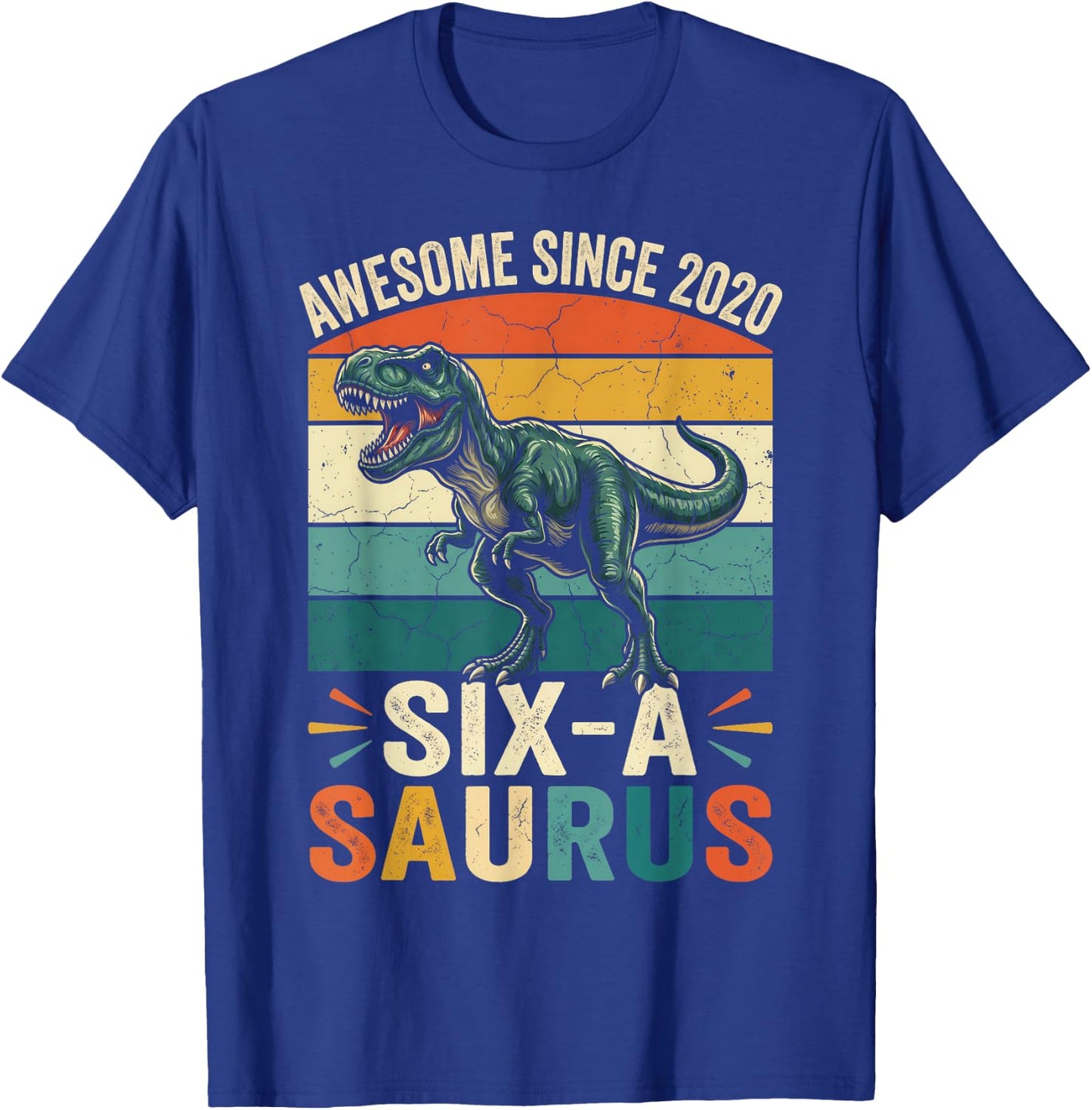 6th Birthday 6 Year Old Dinosaur Six Saurus Boys Kids Party T-Shirt - T-Shirt | Royal