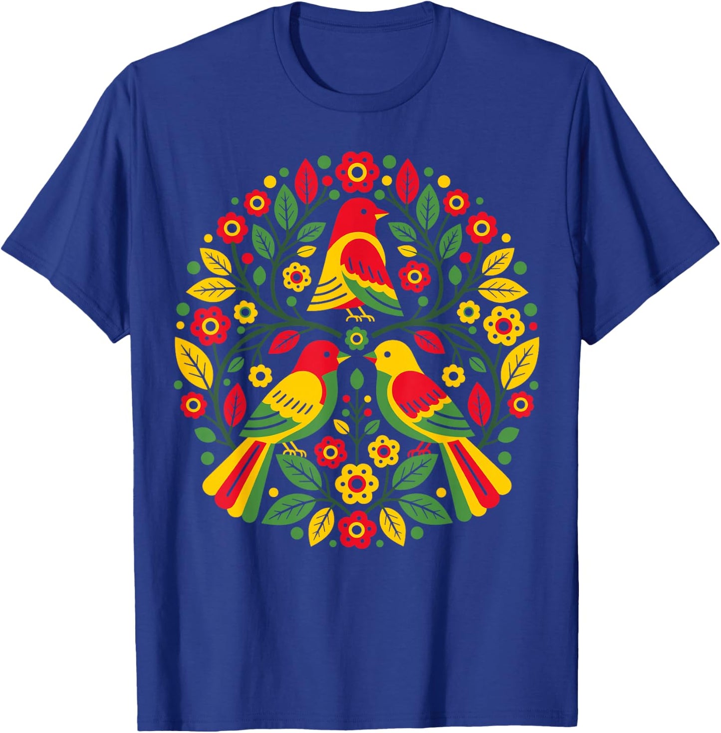 Rasta Reggae Roots Three Birds Jamaica Folk Art Floral T-Shirt - T-Shirt | Royal
