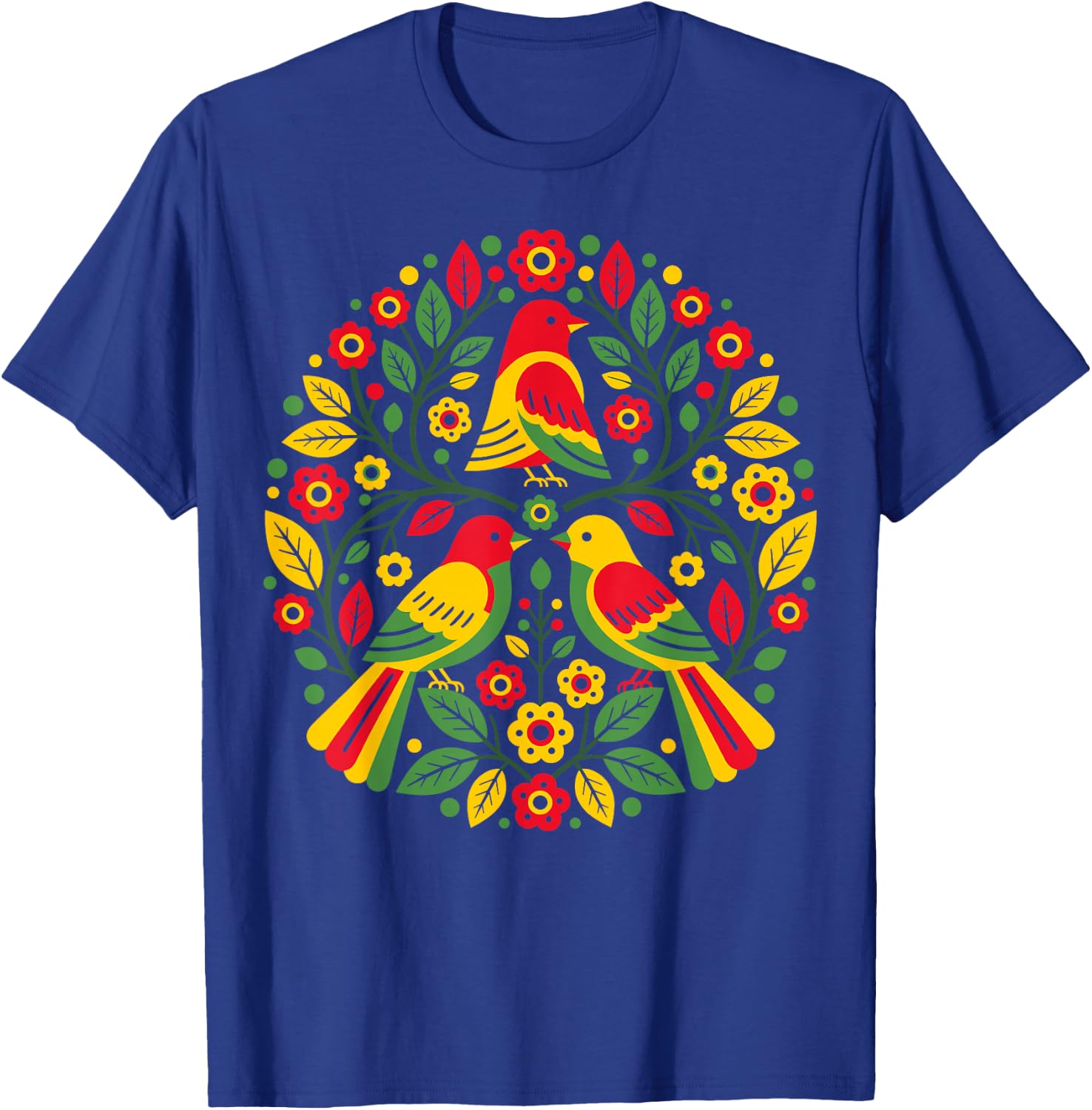 Rasta Reggae Roots Three Birds Jamaica Folk Art Floral T-Shirt - T-Shirt | Royal