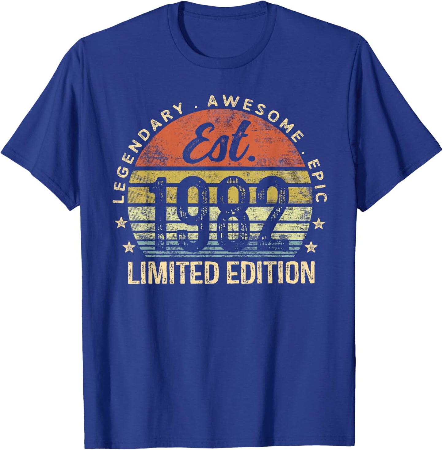 Legendary Awesome Epic 1982 Gifts Women Men Est 1982 Limited Edition 43rd Birthday Black -Adults Casual Retro Classic Fit Short Sleeve Pull On Small T-Shirt - T-Shirt | Royal