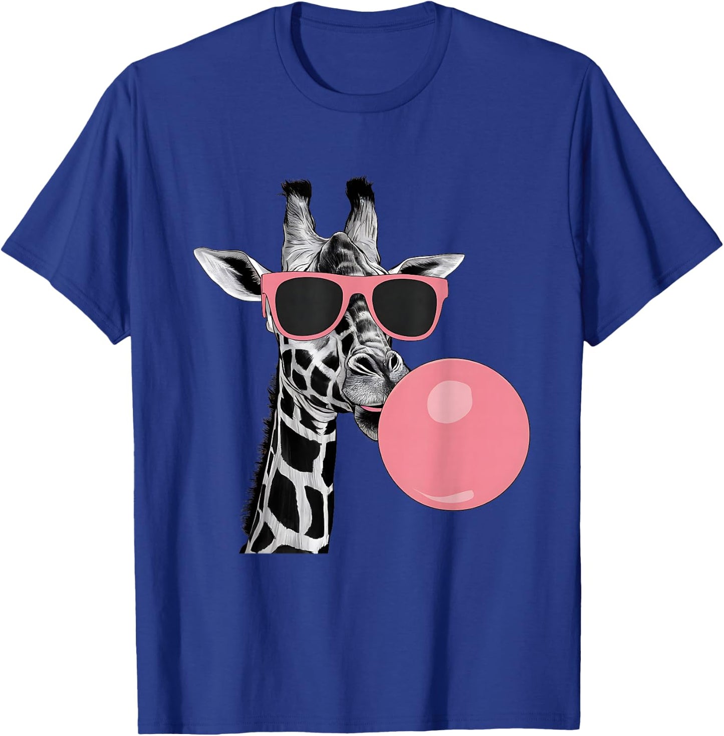 Funny Cool Giraffe Pink Bubble Gum and Pink Sunglasses Cute T-Shirt - T-Shirt | Royal