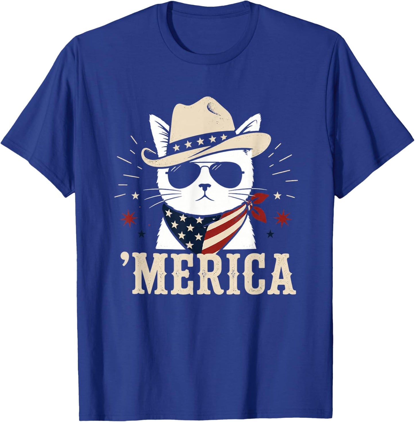 USA Merica Cat 4th of July Funny Patriotic T-Shirt - T-Shirt | Royal