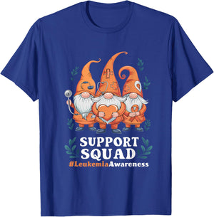 Leukemia Cancer Awareness Gnome Support Squad Orange Ribbon T-Shirt - T-Shirt | Royal
