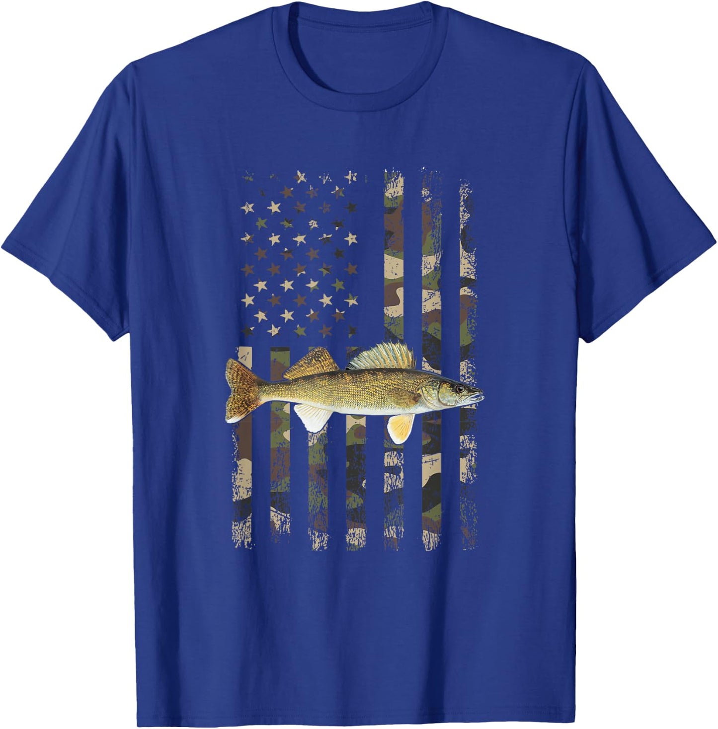 Walleye Camo American Flag, Fishing Walleye T-Shirt - T-Shirt | Royal