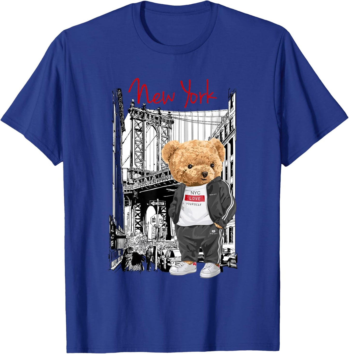 Cool New York City Teddy Bear Illustration Graphic Designs , Black, S T-Shirt - T-Shirt | Royal