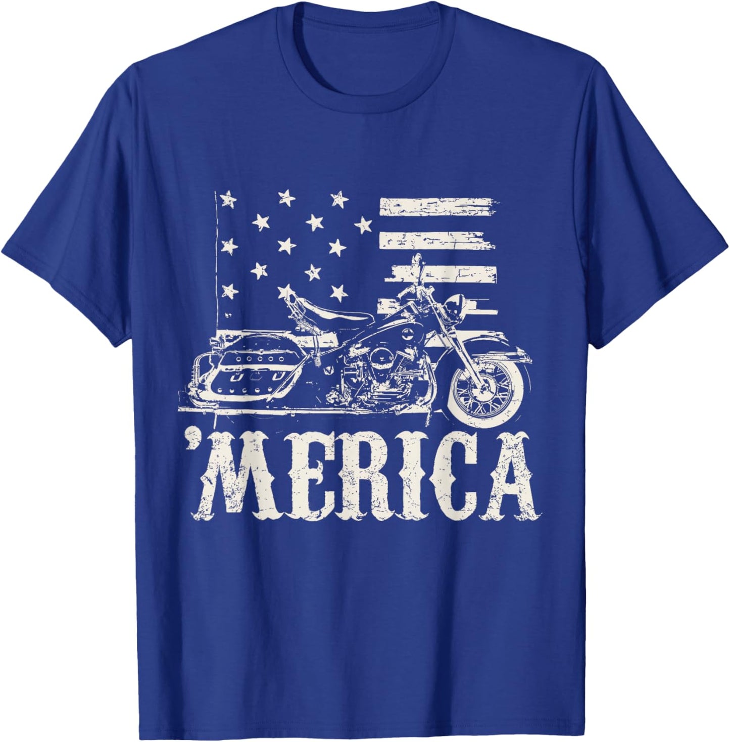 Vintage American Motorcycle with flag 'Merica biker shirt T-Shirt - T-Shirt | Royal