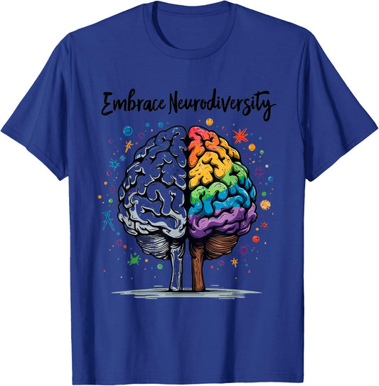Embrace Neurodiversity Neurodiversity Brain , black T-Shirt - T-Shirt | Royal