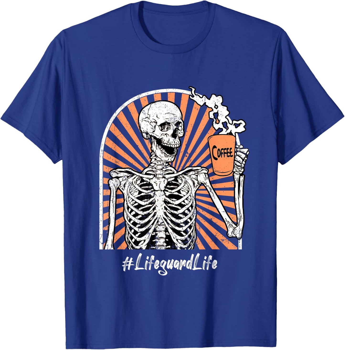 Lifeguard Life Coffee Skeleton Exhausted Funny T-Shirt - T-Shirt | Royal
