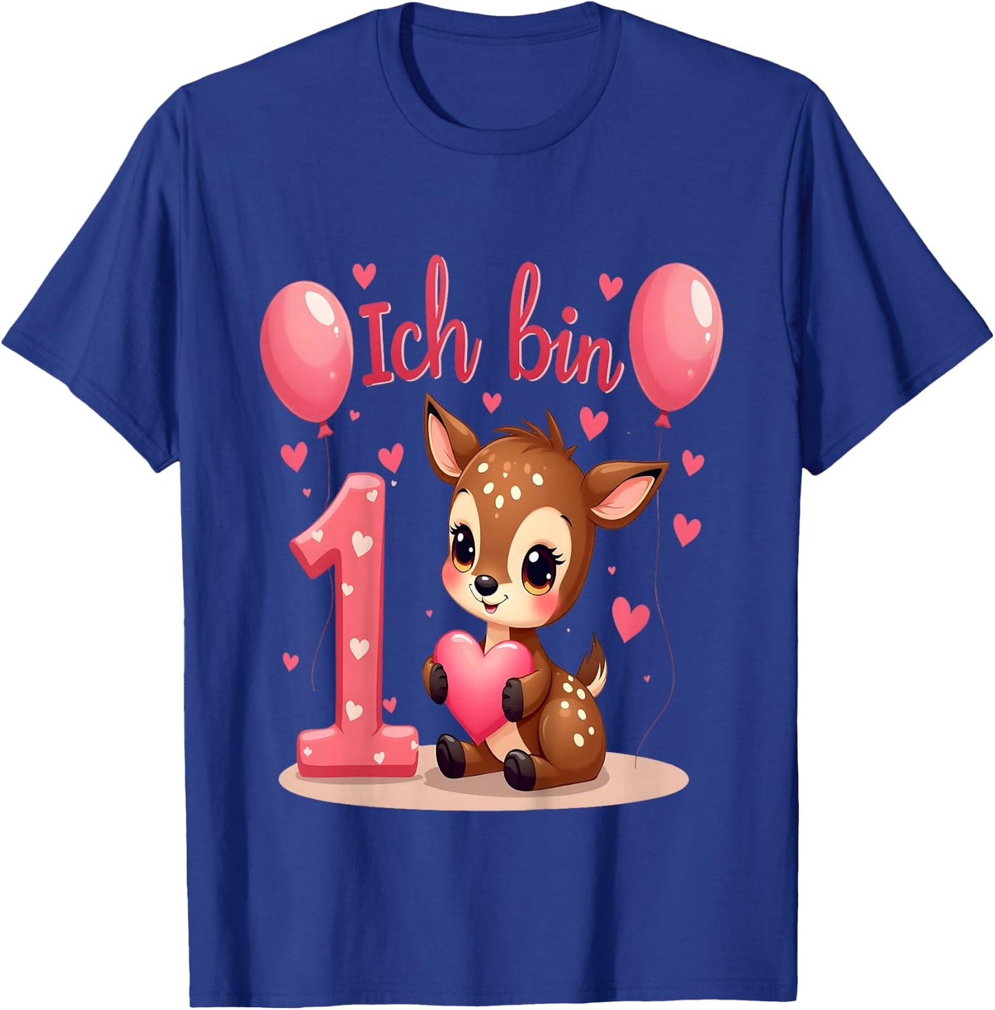 Children's Cute Deer I Am 1 Children's Birthday 1st Birthday Girl , black T-Shirt - T-Shirt | Royal