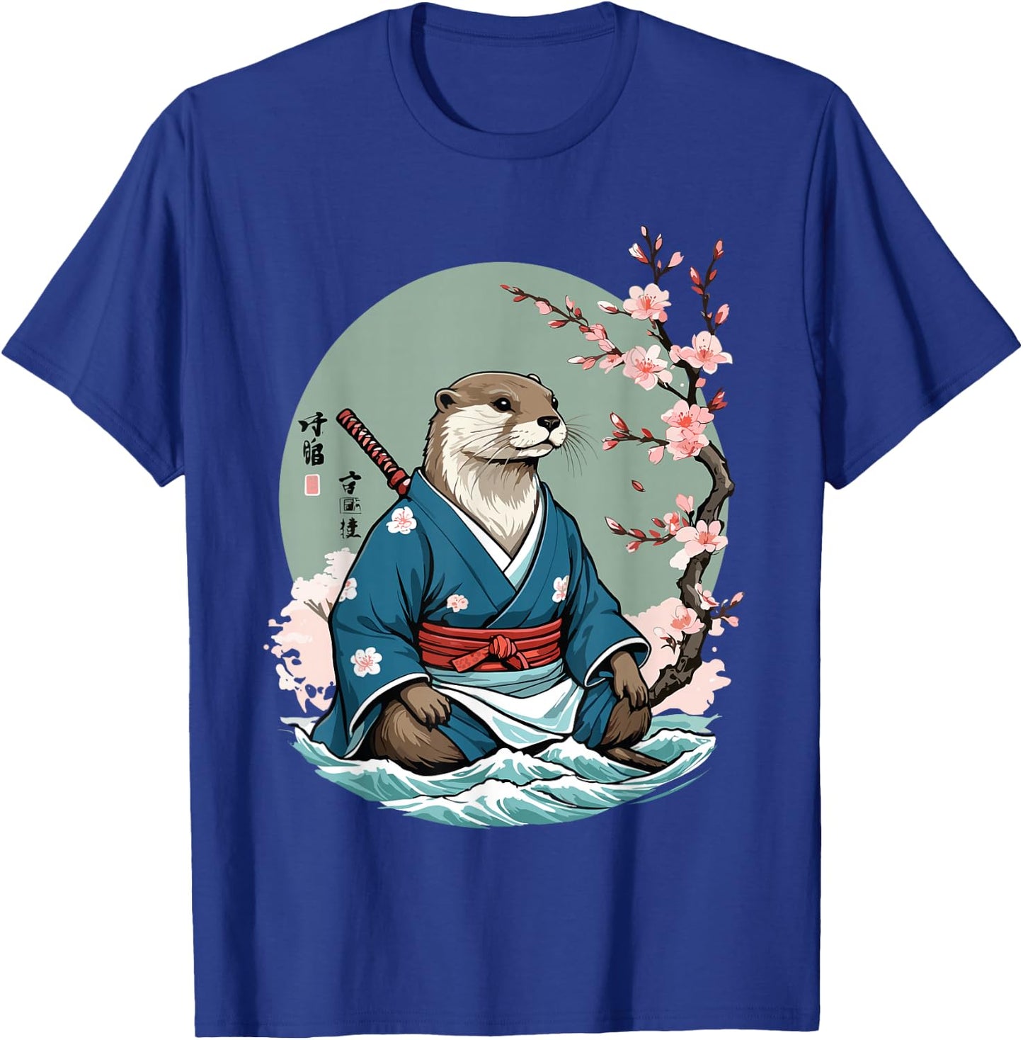 Aesthetic Otter Samurai in Water Funny Vintage Japan T-Shirt - T-Shirt | Royal