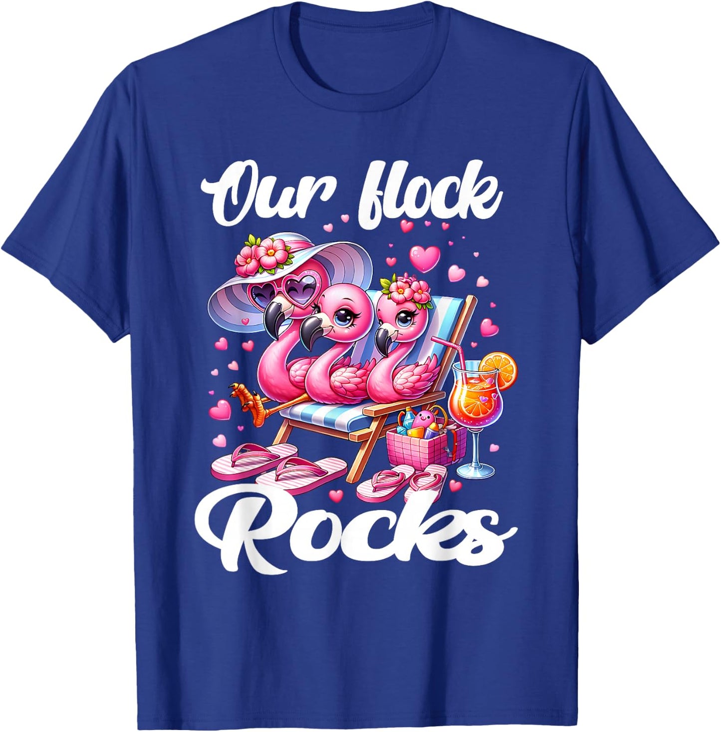 Our Flock Rocks Flamingo Summer Vacation Family Matching T-Shirt - T-Shirt | Royal
