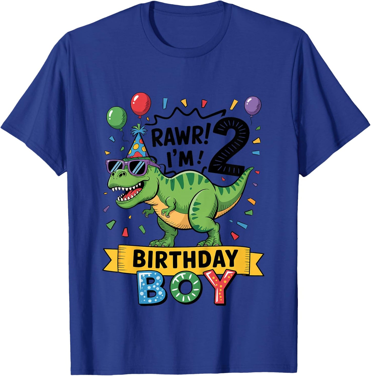 Kids 2nd Birthday Boy Dinosaur T-Rex Rawr I'm Two Years Old T-Shirt - T-Shirt | Royal