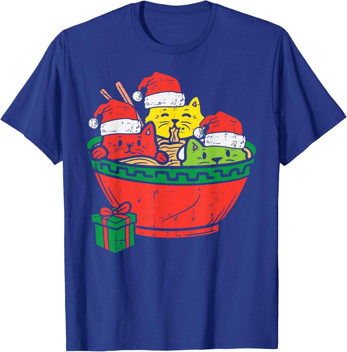 Santa Ramen Cats Anime Christmas Xmas Japanese Kids Girls T-Shirt - T-Shirt | Royal
