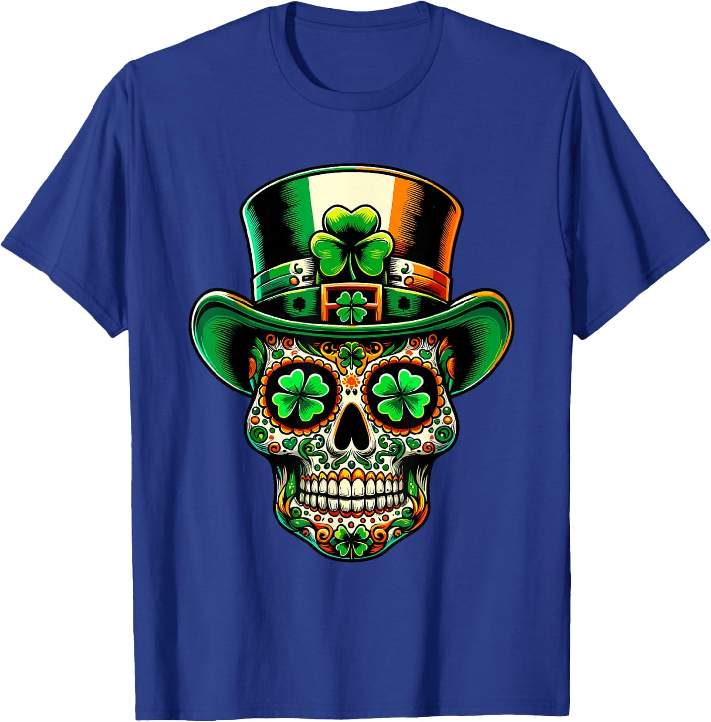 Ireland Sugar Skull Clover Irish St Patricks Day Costume , black T-Shirt - T-Shirt | Royal