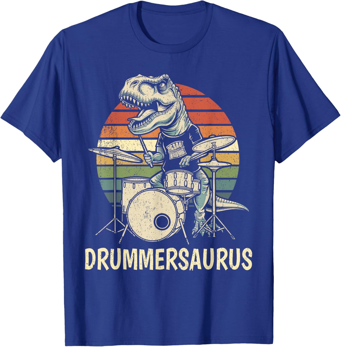 Drummersaurus T Rex Drummer Dinosaur Playing Drums Boys Kids T-Shirt - T-Shirt | Royal