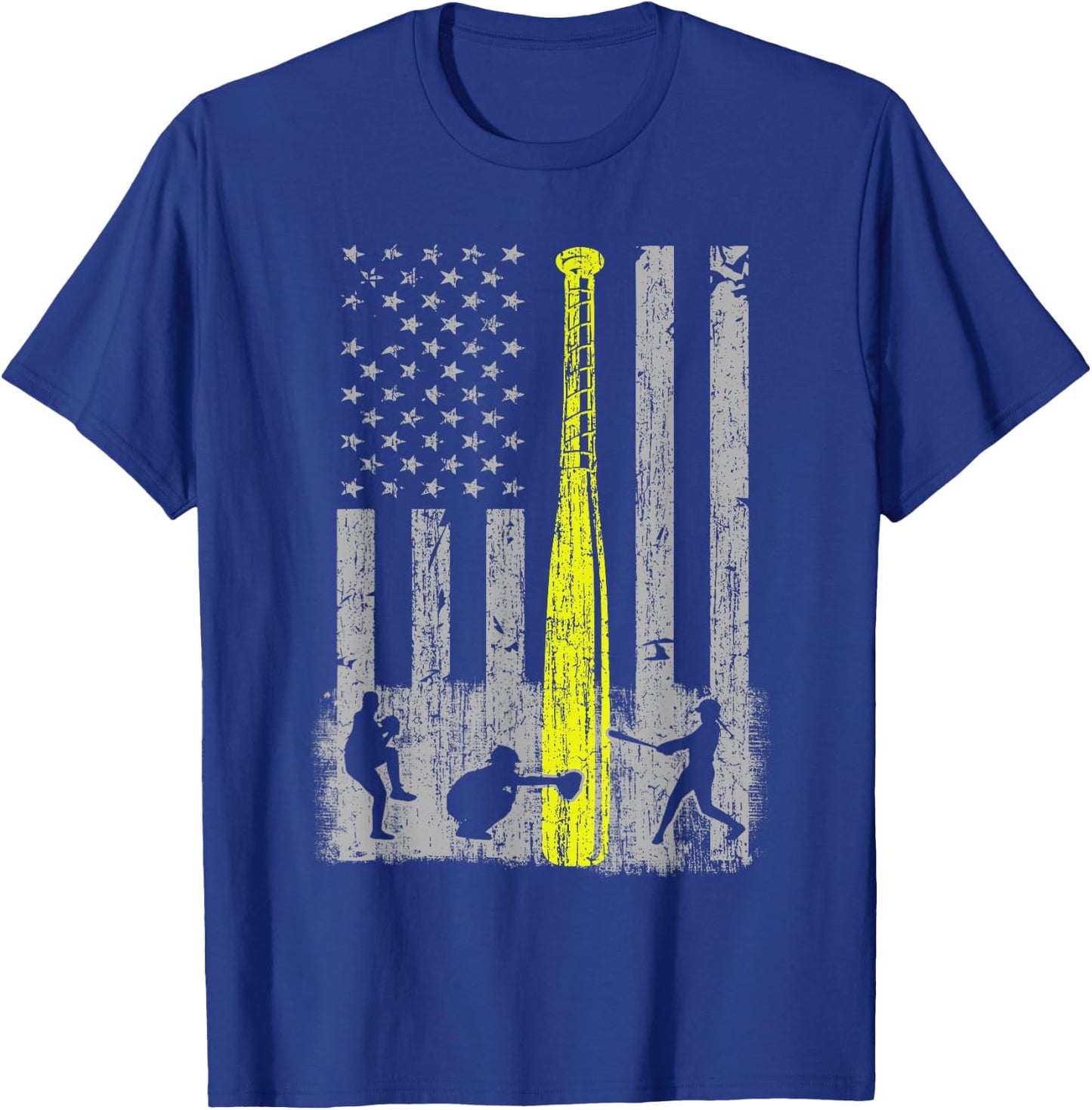 Vintage Softball American Flag Patriotic Sports 4th of July T-Shirt - T-Shirt | Royal